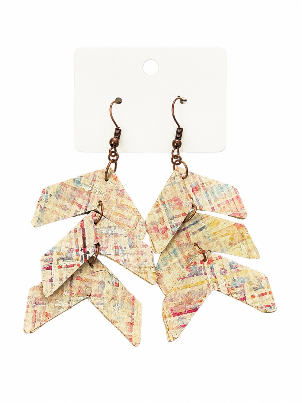 Boho Geometric Layered Faux Leather Dangle Earrings Abstract Print